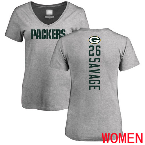 Green Bay Packers Ash Women #26 Savage Darnell Backer V-Neck Nike NFL T-Shir